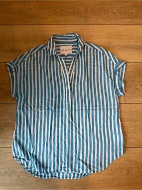 Blue & White Striped Short Sleeve Linen Shirt